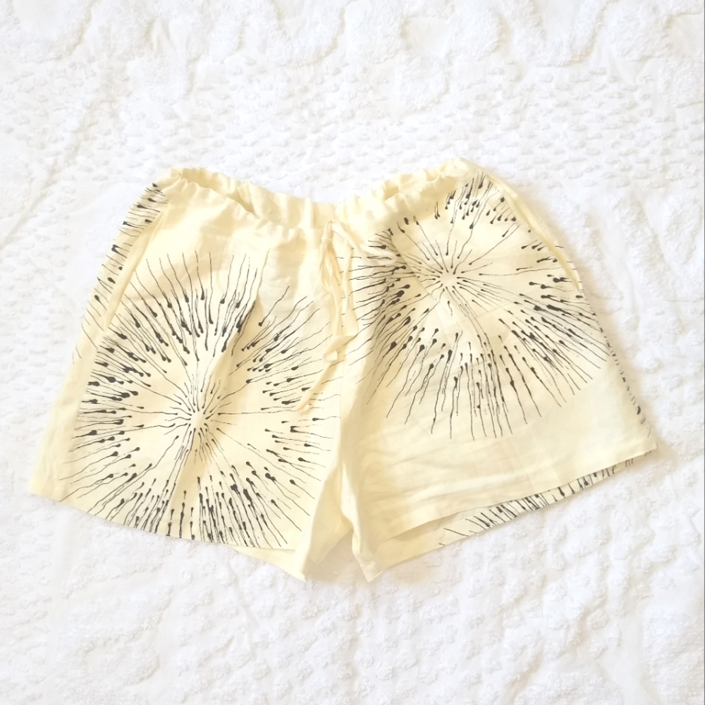 Designs by MASUE Ivory Linen Screen Print Shorts